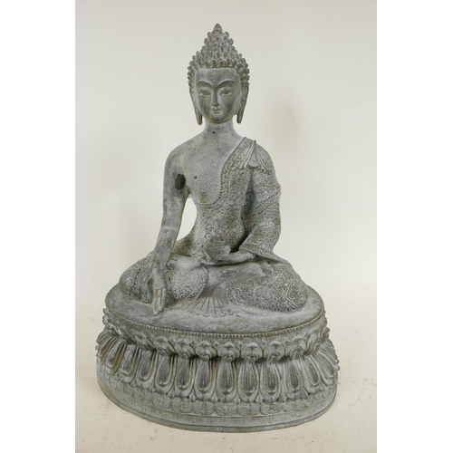 212 - A Chinese bronze figure of Buddha seated in meditation on a lotus throne, 13½