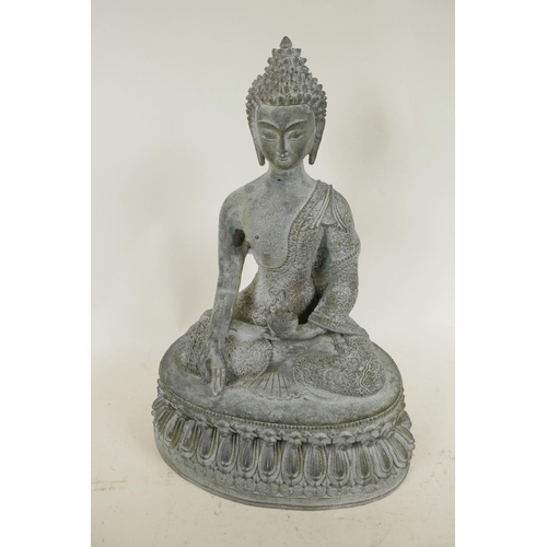 212 - A Chinese bronze figure of Buddha seated in meditation on a lotus throne, 13½