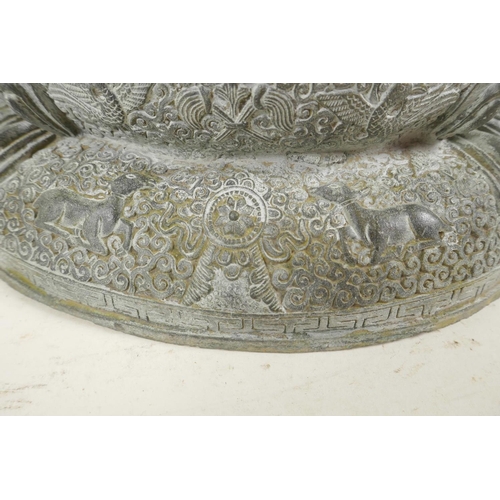 212 - A Chinese bronze figure of Buddha seated in meditation on a lotus throne, 13½