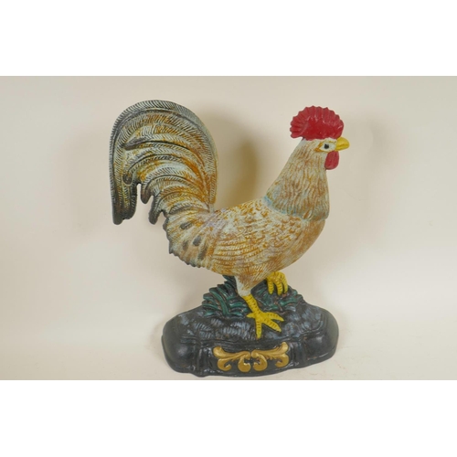 27 - A painted cast iron doorstop in the form of a cockerel, 13½