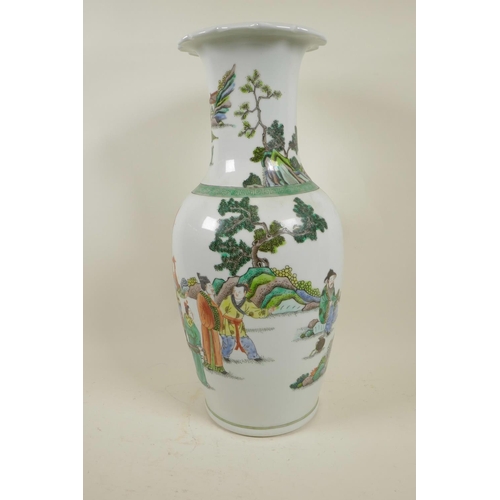 36 - A Chinese famille verte porcelain vase decorated with figures in a landscape, 17