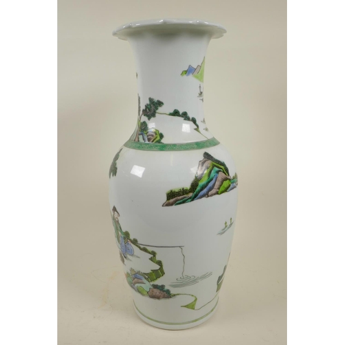 36 - A Chinese famille verte porcelain vase decorated with figures in a landscape, 17