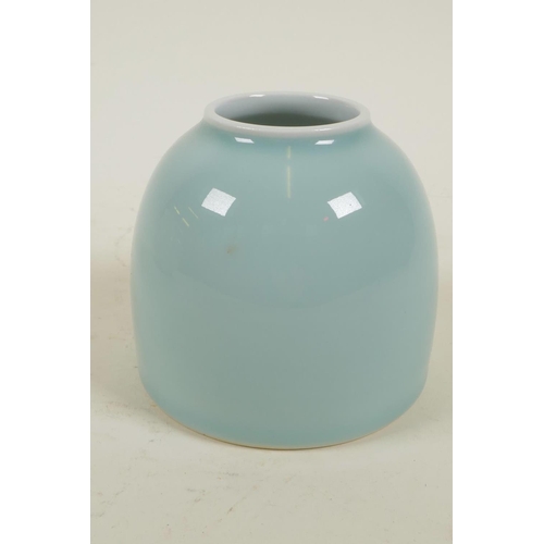 42 - A Chinese duck egg blue glazed porcelain 'Beehive' jar, 3½