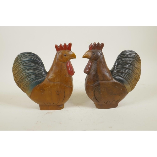 5 - A pair of carved and painted wood cockerels 8