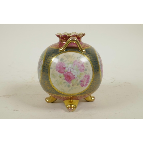 6 - A Vienna porcelain two handled vase in the form of a pomegranate, with transfer printed decorative p... 