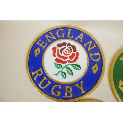 9 - A set of four cast iron plaques depicting the Four Nations Rugby Union teams, 9.5