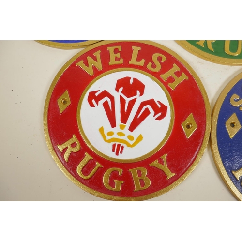 9 - A set of four cast iron plaques depicting the Four Nations Rugby Union teams, 9.5