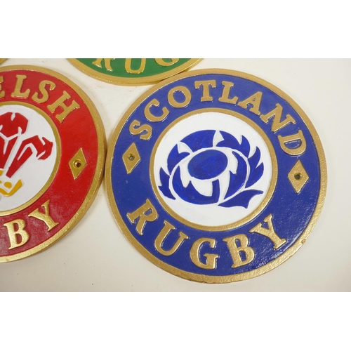 9 - A set of four cast iron plaques depicting the Four Nations Rugby Union teams, 9.5