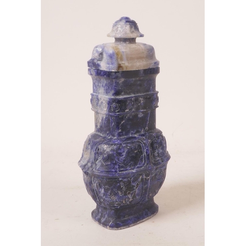 441 - A Japanese lapis lazuli koro and cover, 7½