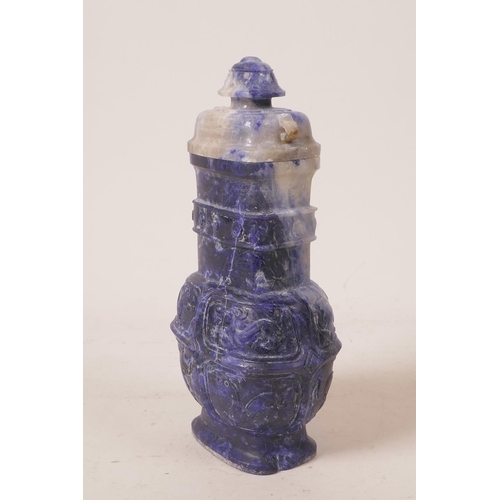 441 - A Japanese lapis lazuli koro and cover, 7½