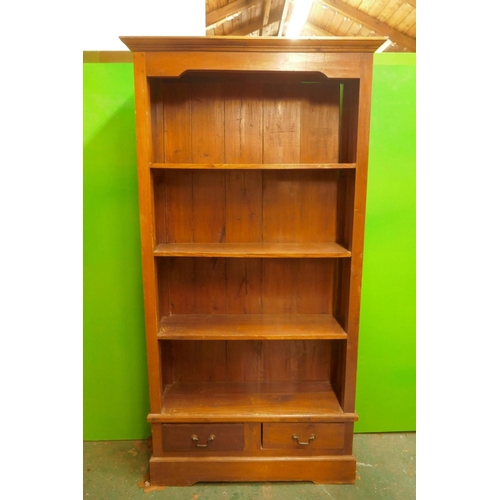 1154 - A hardwood open bookcase with fixed shelves and two drawers, 39