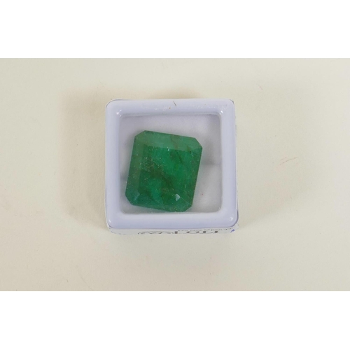 717 - An 18.55ct natural emerald, octagon step cut, colour enhanced, certified by Gemological Laboratory o... 