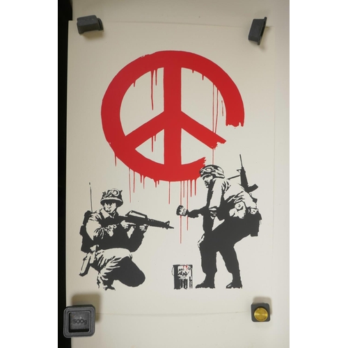 848 - Banksy, 'Peace', limited edition print by the West Country Prince, 66/500, with stamps verso, 19½