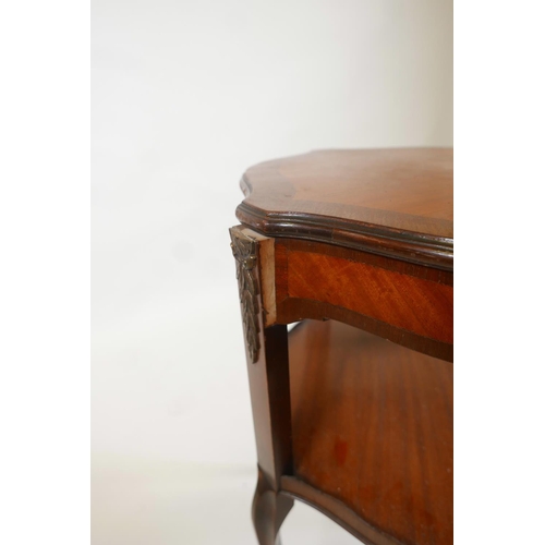 1019 - A French style mahogany two tier occasional table, with a satinwood painted top and shaped gallery t... 