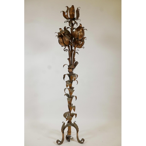 1029 - A gilt metal five branch floor lamp, early C20th, 64