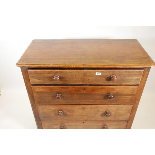 1030 - A Victorian mahogany chest of four long drawers, raised on a plinth base, 38