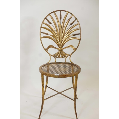 1033 - A gilt painted metal side chair with wheatsheaf back