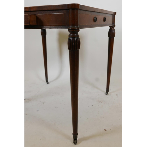 1098 - An American Federal style inlaid mahogany centre table, with leather inset top and cupped corners, t... 