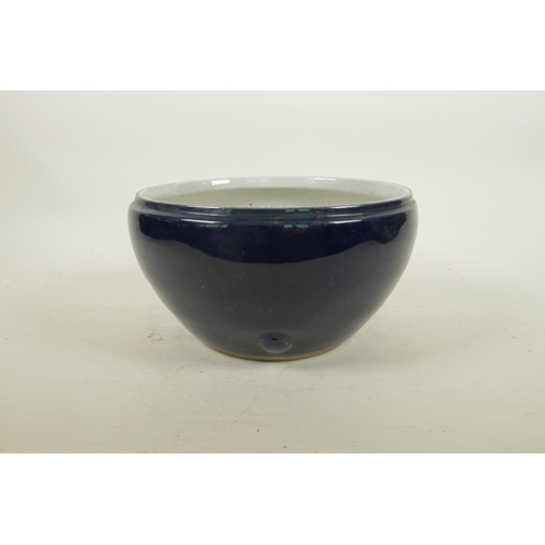 110 - A Chinese powder blue glazed porcelain bowl/pot, 8½