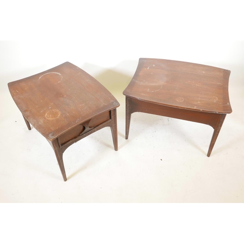 1103 - A pair of American century single drawer teak side tables by J.B. Van Sciver Co., with rosewood band... 