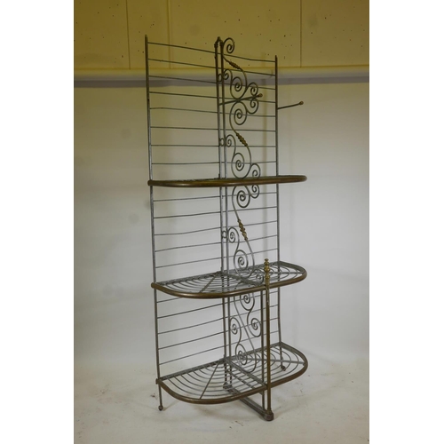 1106 - A French boulanger's bread rack, painted wrought steel with brass mounts, 40