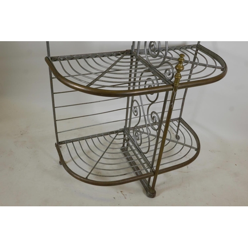 1106 - A French boulanger's bread rack, painted wrought steel with brass mounts, 40