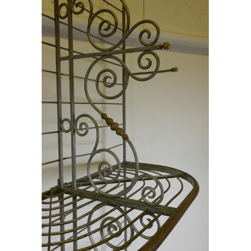 1106 - A French boulanger's bread rack, painted wrought steel with brass mounts, 40