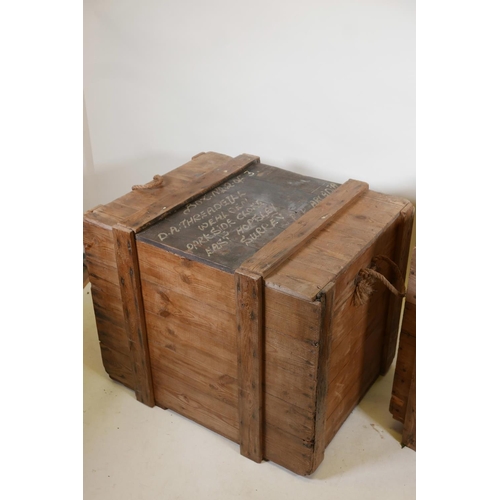 1116 - A vintage pine shipping crate and another smaller, largest 39