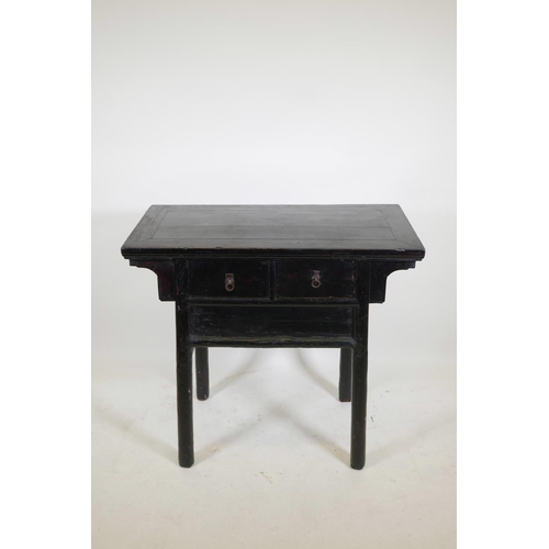 1141 - A Chinese lacquered wood side table with two drawers, 38