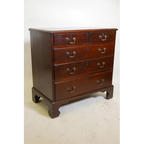 1163 - A C18th Georgian mahogany chest of good proportions with crossbanded top, and two over three moulded... 