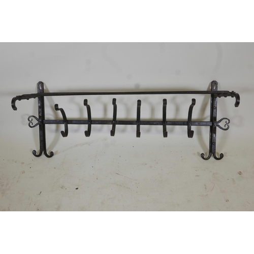 1185 - A vintage painted wrought iron hanging rack, 28