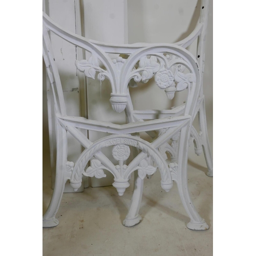 1189 - A pair of C19th 'Excelsior' cast iron bench ends with Tudor rose decoration, shot blasted and painte... 