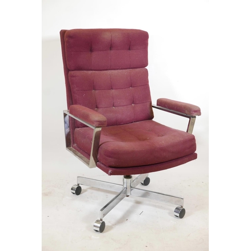 1202 - An American tilt and swivel chrome plated open arm desk chair, last quarter of C20th