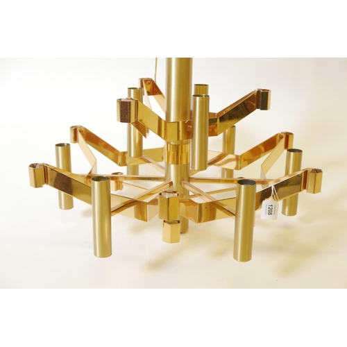 1208 - A brass pendant ceiling light with nine bulb holders, A/F in the style Gaetano Sciolari, A/F, losses... 