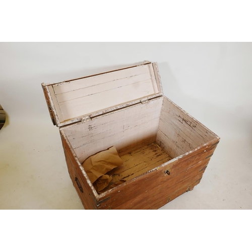 1226 - An Indian teak chest with brass mounts and hinged fold over top, 36