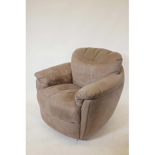 1244 - An Italian Natuzzi Gratitudine C163 swivel glider chair in brown suede