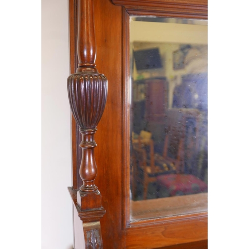 1253 - A Victorian walnut mirror backed sideboard with shaped top and bevelled glass over two moulded front... 