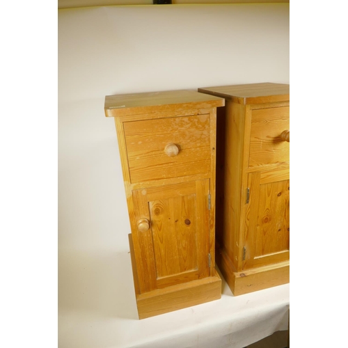 1258 - A pair of pine bedside chests of small proportions, on plinth bases, 15