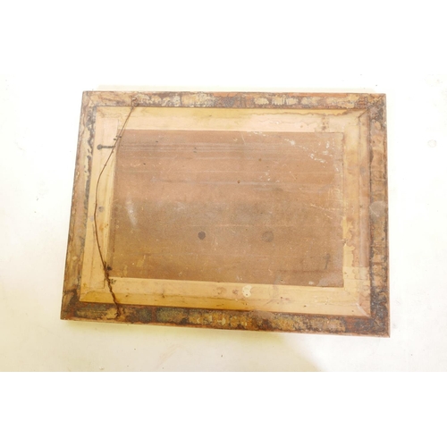 1277 - An Indian wood wall mirror with decorative metal mounts, 24