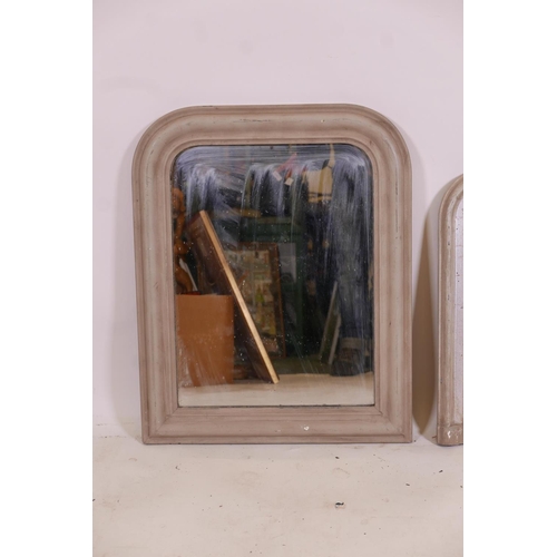 1283 - A C19th French painted pine wall mirror and a painted pine overmantel mirror, largest 34½