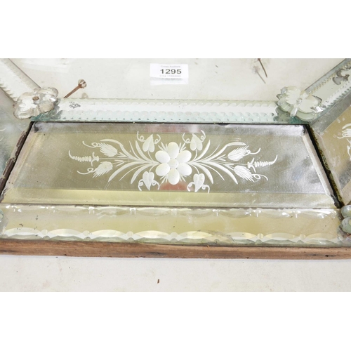 1295 - A late C19th/early C20th Venetian cushion mirror, with cut and etched glass panels, A/F losses, 34