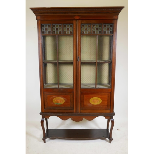 1303 - An Arts and Crafts style inlaid mahogany display cabinet, adapted, 43