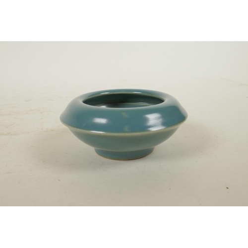 146 - A Chinese teal glazed porcelain dish/pot, mark to base, 4