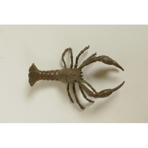 153 - A Japanese Jizai style bronze of a crayfish, 3½