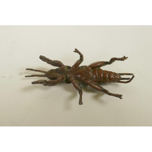 178 - A Japanese Jizai style bronze of an insect, impressed mark to base, 2½