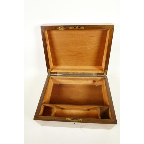 180 - A C19th brass bound rosewood writing box, A/F, 12