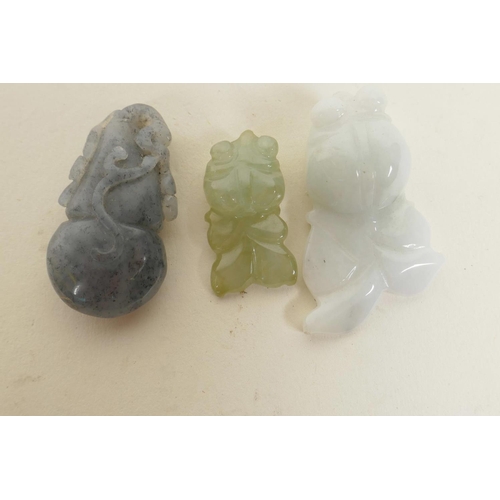 199 - Three small Chinese carved jade amulets, largest 1½