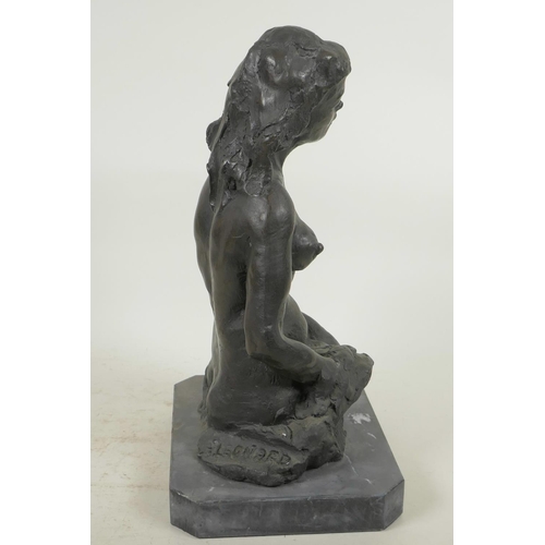 211 - A modernist bronze figure of a female nude, on a slate base, 13½