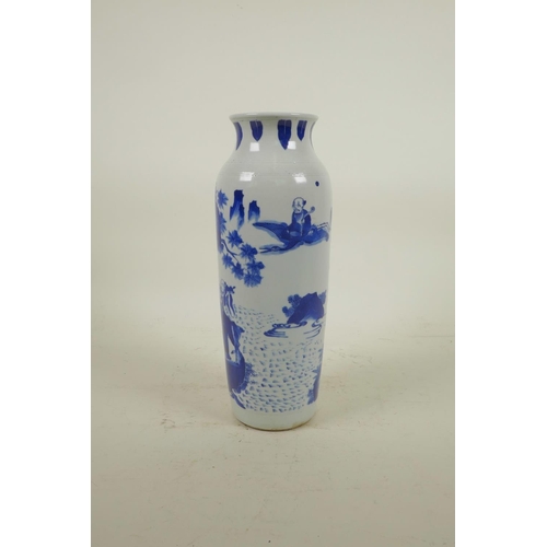 213 - An early C20th Chinese blue and white porcelain vase decorated with figures in a mountain landscape,... 