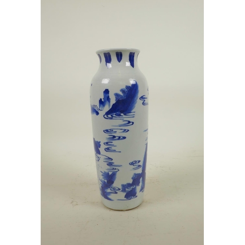 213 - An early C20th Chinese blue and white porcelain vase decorated with figures in a mountain landscape,... 